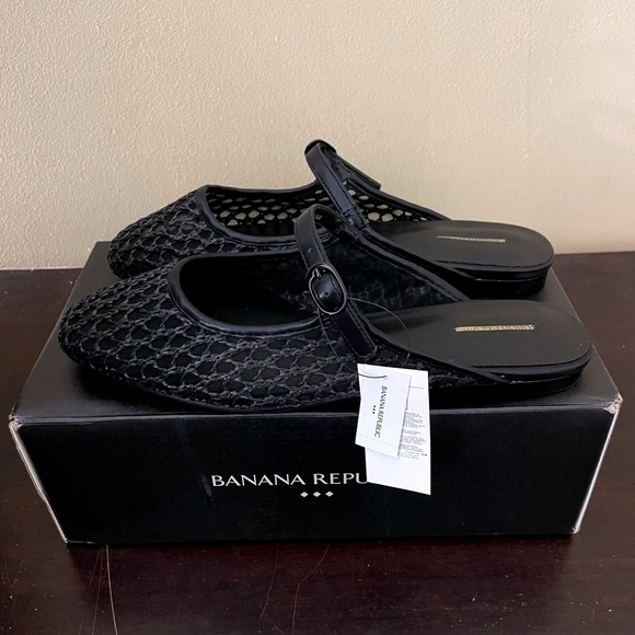 Banana Republic Shoes - Banana Republic Womens Black Woven Mesh Mary Jane Mules Flats Size 7 NEW